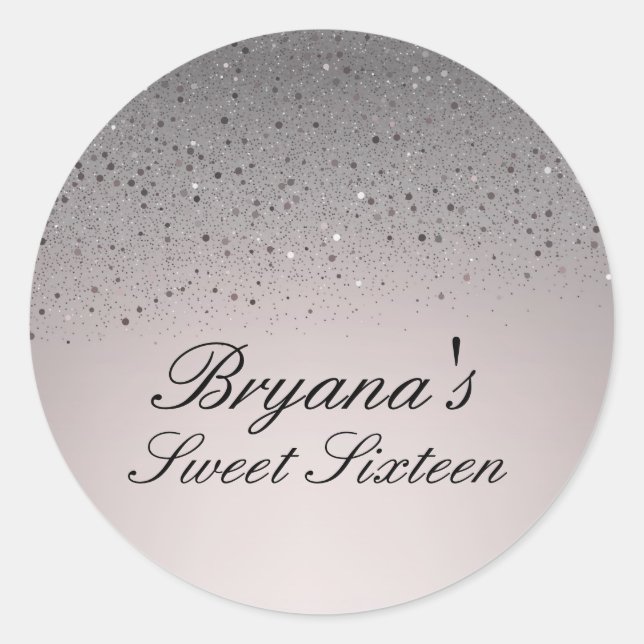 Sticker Rond Faux rose pâle Parties scintillant douce 16 Annive (Devant)