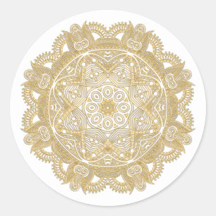 Sticker Rond Faux Shiny Gold Motif oriental tendance