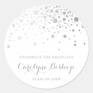 Sticker Rond Faux SIlver Confetti Graduation personnalisée