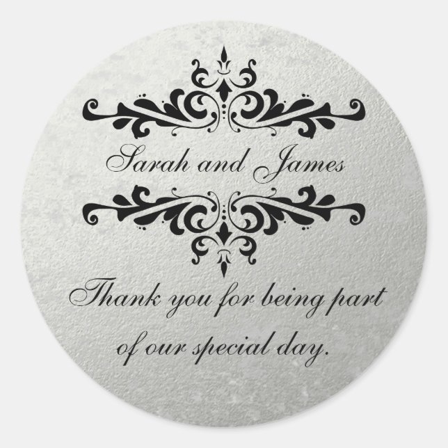 Sticker Rond Faux Silver Foil Mariage Favoriser Merci (Devant)