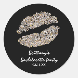 Sticker Rond Faux Silver Gold Sparkle Lips Kiss Party Favoriser