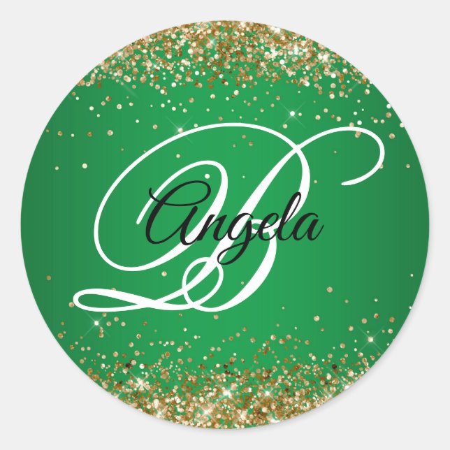 Sticker Rond Faux Sparkly Gold Parties scintillant Green Ombre  (Devant)