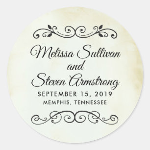 Sticker Rond Faux Vintage Parchment Western Style Mariage STD
