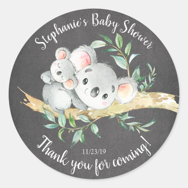 Sticker Rond Faveur adorable de baby shower d'ours de koala de (Devant)
