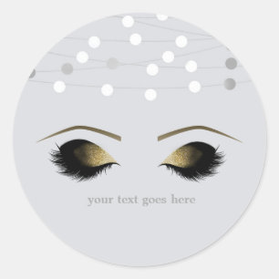 Sticker Rond Faveur Cils Maquillage Or Glam Blanc Argenté