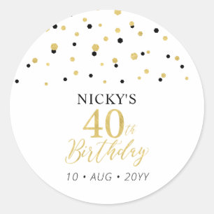 Sticker Rond Faveur d'anniversaire 40 ans Gold & Black Remercie
