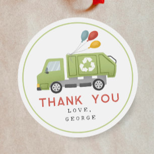 Sticker Rond Faveur d'anniversaire de garçon pour camion à ordu