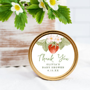 Sticker Rond Faveur de baby shower aquarelle sucrée aux fraises