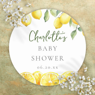 Sticker Rond Faveur de Baby Shower au Citron Aquarelle