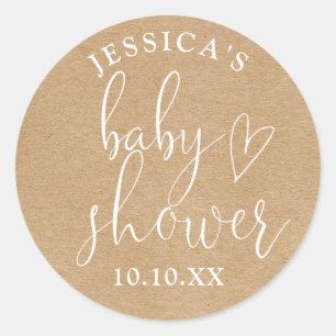 Sticker Rond Faveur de Baby Shower Bohème Rustique Kraft Neutre