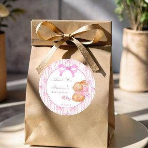 Sticker Rond Faveur de baby shower lapin mignon ruban rose