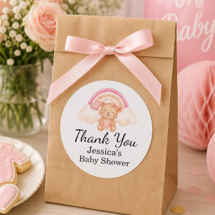 Sticker Rond Faveur de Baby Shower Ours en Peluche Arc-en-Ciel 