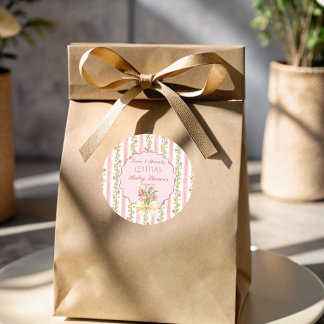 Sticker Rond Faveur de baby shower rose thé grand millénaire