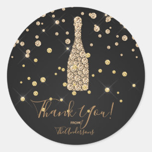 Sticker Rond Faveur de célébration toast au champagne diamants 