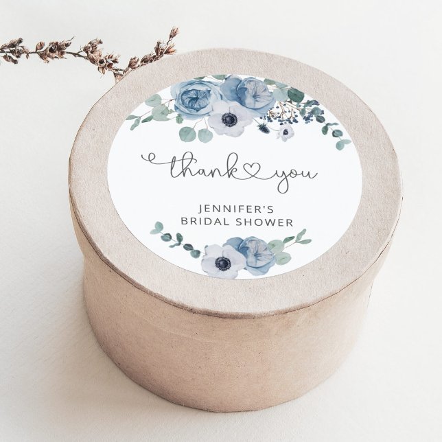 Sticker Rond Faveur de douche de mariage bleu poussiéreux (Créateur téléchargé)
