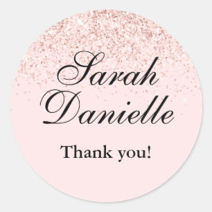 Sticker Rond Faveur de fête classique Confetti Pailleté Rose Bl