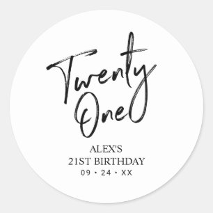 Sticker Rond Faveur de fête d'anniversaire 21 ans Noir & Blanc 
