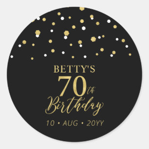 Sticker Rond Faveur de fête d'anniversaire 70 ans confettis or