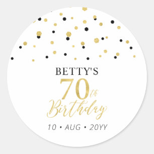 Sticker Rond Faveur de fête d'anniversaire 70 ans confettis or 