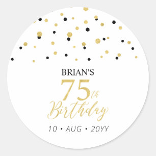Sticker Rond Faveur de fête d'anniversaire 75 ans confettis or 
