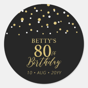 Sticker Rond Faveur de fête d'anniversaire 80 ans confettis Or 