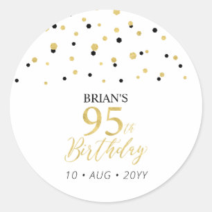 Sticker Rond Faveur de fête d'anniversaire 95 ans confettis Or 