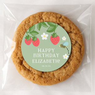 Sticker Rond Faveur de fête d'anniversaire à la fraise Merci