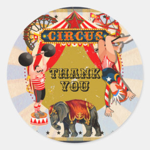 Sticker Rond Faveur de fête d'anniversaire de cirque rétro vint