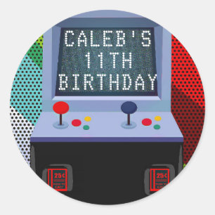 Sticker Rond Faveur de fête d'anniversaire de jeu vidéo de sall