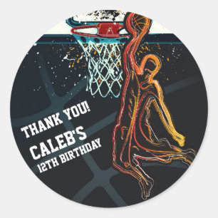 Sticker Rond Faveur de fête d'anniversaire de tir de saut dunk 