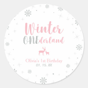 Sticker Rond Faveur de fête d'anniversaire Pink Winter Onderlan