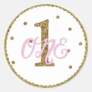 Sticker Rond Faveur de fête d'anniversaire pour filles Rose & O