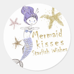 Sticker Rond Faveur de fête d'anniversaire sirène avec paillett