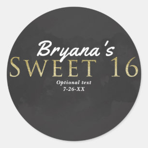 Sticker Rond Faveur de fête d'anniversaire SWEET 16 Gris foncé 
