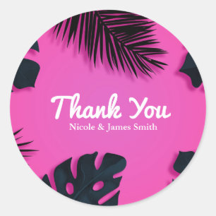 Sticker Rond Faveur de fête de feuilles de palmier tropical ros