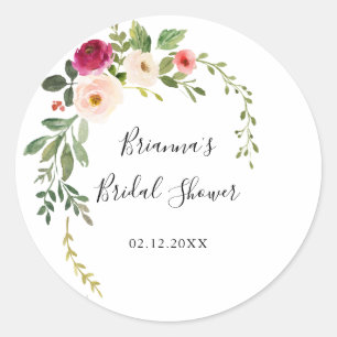 Sticker Rond Faveur de Fête de Mariage Florale Rose Pâle de Ver