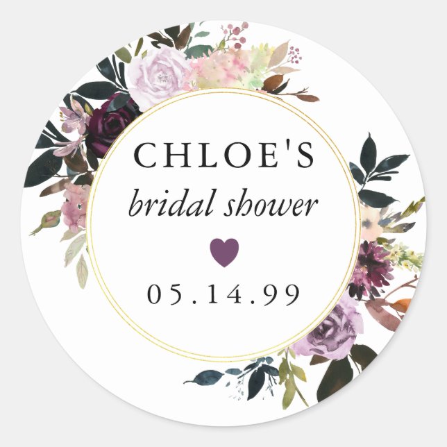 Sticker Rond Faveur de Fête de Mariage Florale Rose Pourpre (Devant)