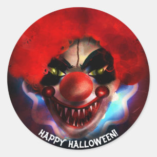 Sticker Rond Faveur de fête d'Halloween de clown tueur effrayan