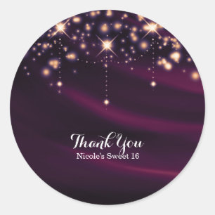 Sticker Rond Faveur de fête Glamour Soie Violette et Paillettes