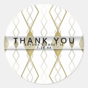 Sticker Rond Faveur de fête moderne Glamour Diamant Or & Blanc
