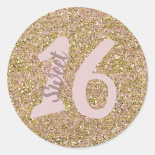 Sticker Rond Faveur de fête Paillettes Rose & Or Glamour