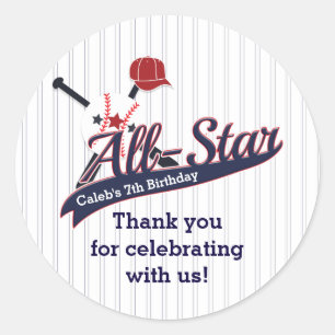 Sticker Rond Faveur de fête personnalisée Baseball TOUTES ÉTOIL