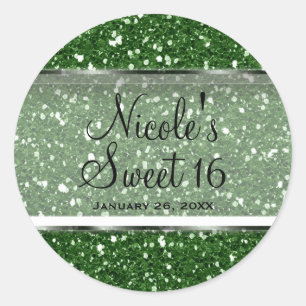 Sticker Rond Faveur de fête personnalisée Glamour Pailleté Vert