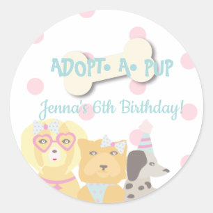 Sticker Rond Faveur de fête pour adopter un chiot