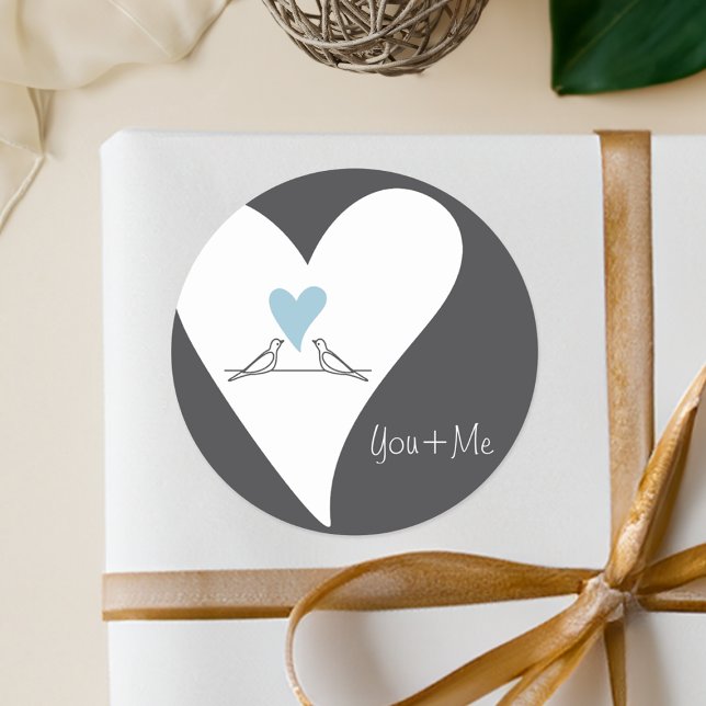 Sticker Rond Faveur de mariage Cœur Bleu Clair Oiseaux d'Amour  (Créateur téléchargé)