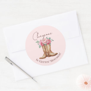 Sticker Rond Faveur de mariage Cowgirl Fleur Rose pour la marié