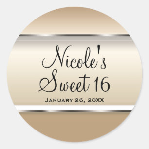 Sticker Rond Faveur de mariage de fiançailles glamour or et arg