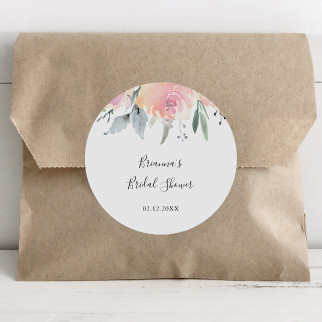 Sticker Rond Faveur de mariage élégante à fleurs rose pâle (Créateur téléchargé)