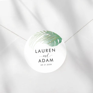 Sticker Rond Faveur de mariage feuille de palmier verte aquarel