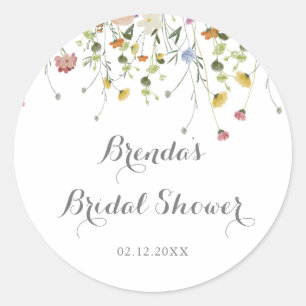 Sticker Rond Faveur de Mariage Fleurs Sauvages Colorées et Déli
